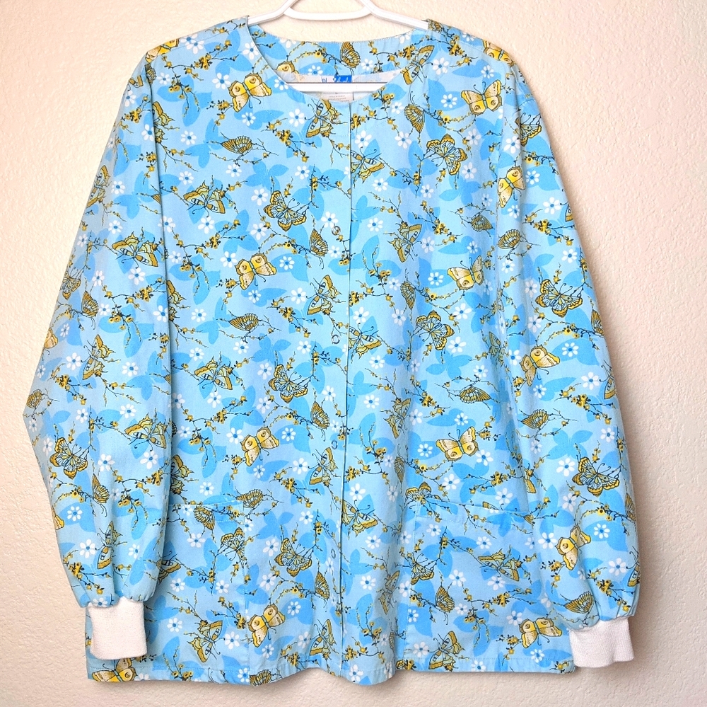2/$17 Blue Angel long-sleeve blue scrub top. Sz L